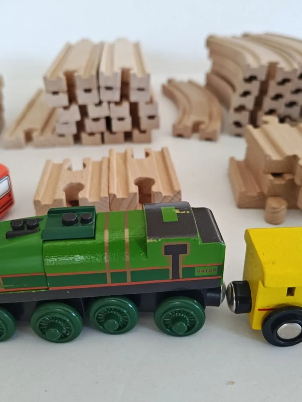 Wooden Train Railway Set 64 Pieces Brio-Compatible Track Train and extras